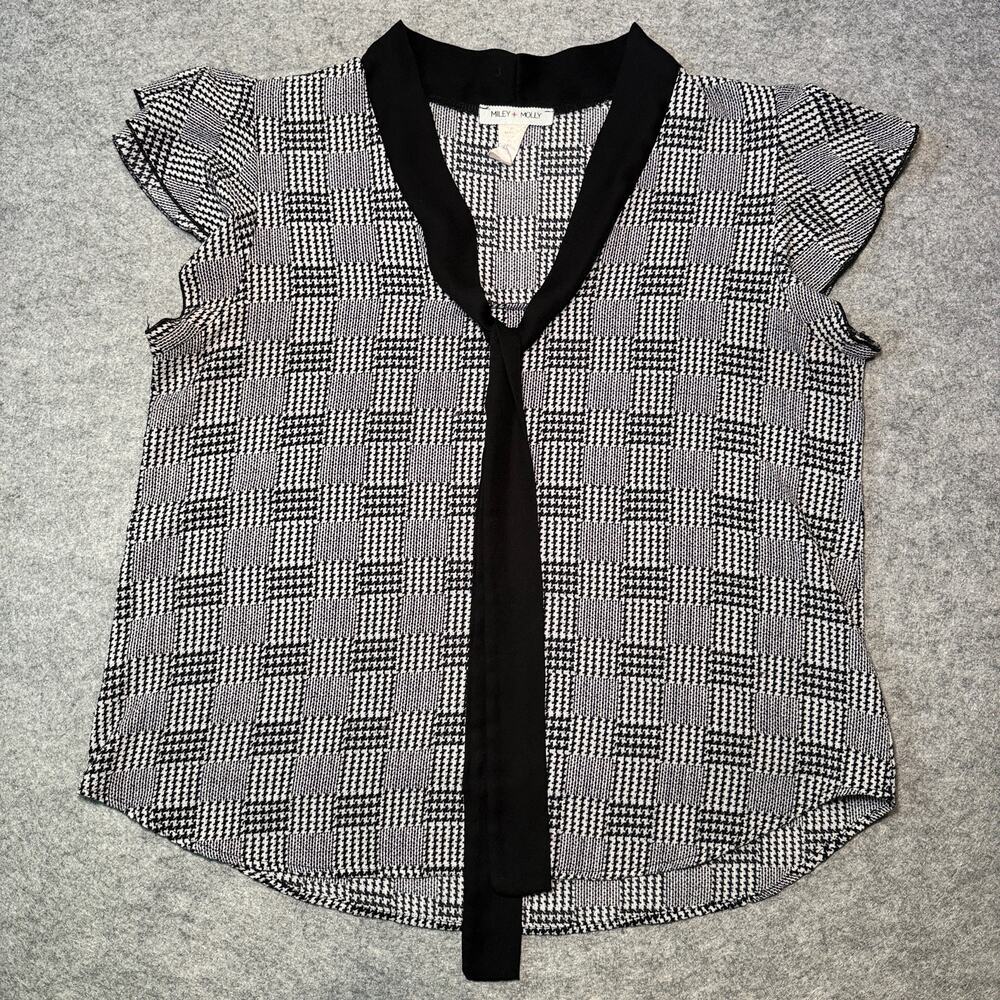 Miley + Molly Women's Sleeveless Blouse L Black White Patterned